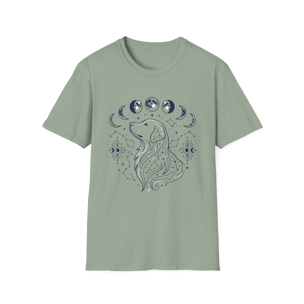 Golden Retriever Moon Cycle Line Art T-Shirt