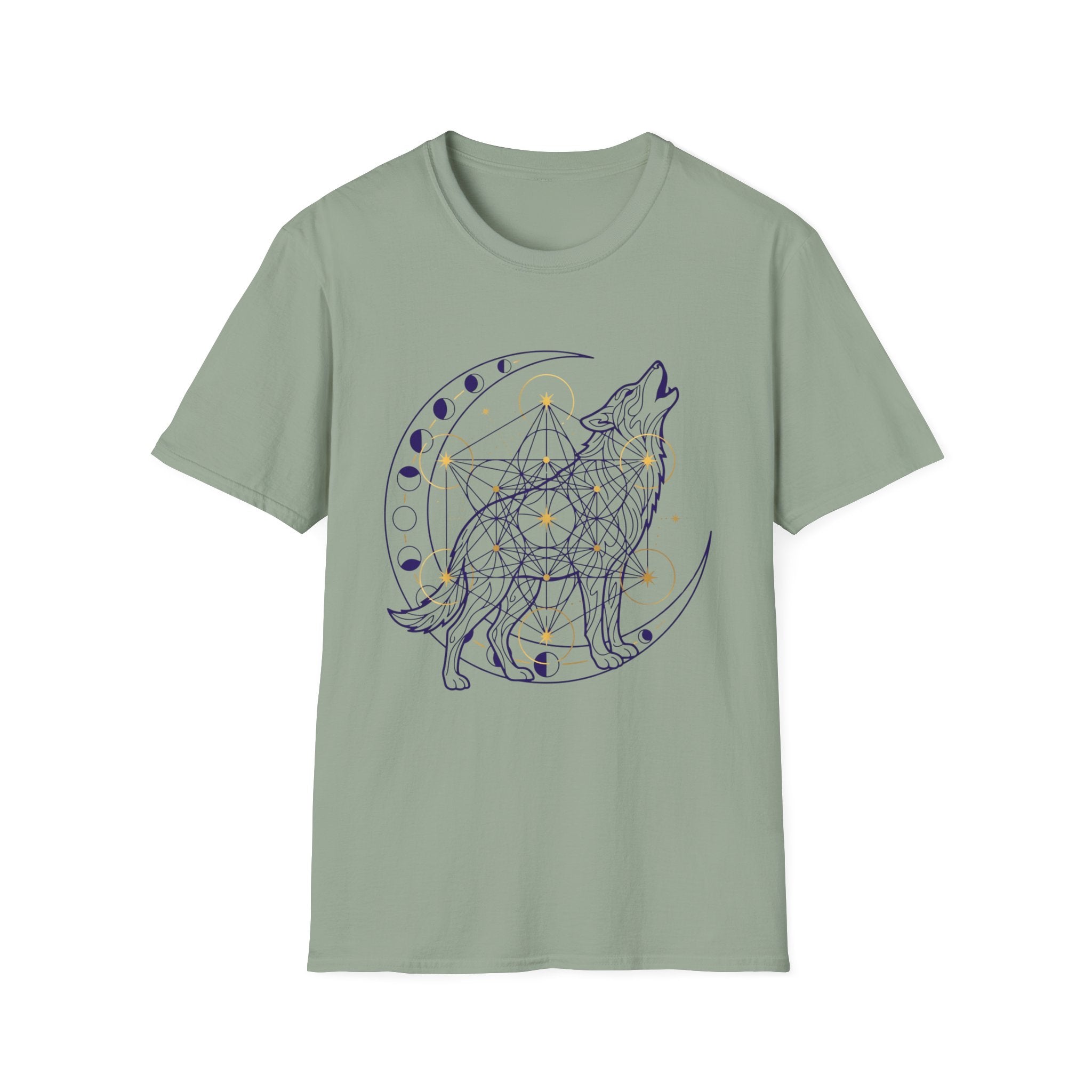 Wolf Howling On Moon Phases Line Art T-Shirt