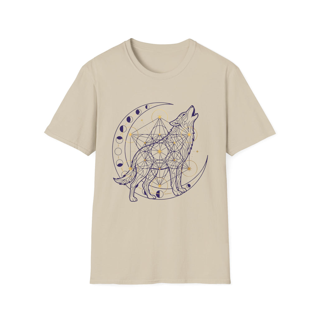 Wolf Howling On Moon Phases Line Art T-Shirt