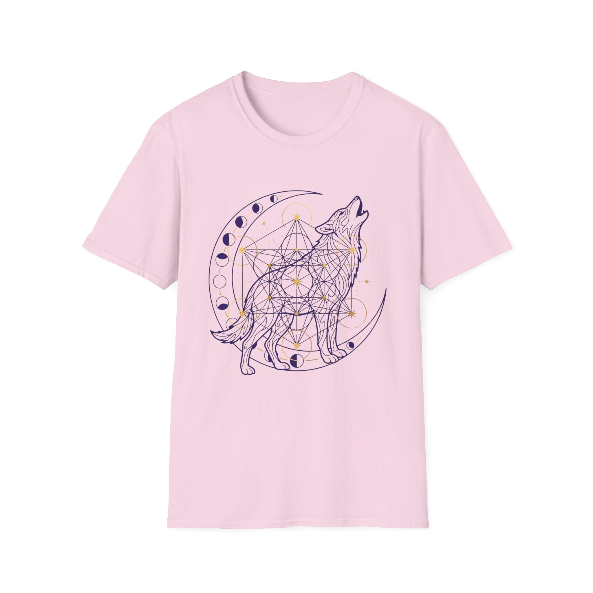 Wolf Howling On Moon Phases Line Art T-Shirt