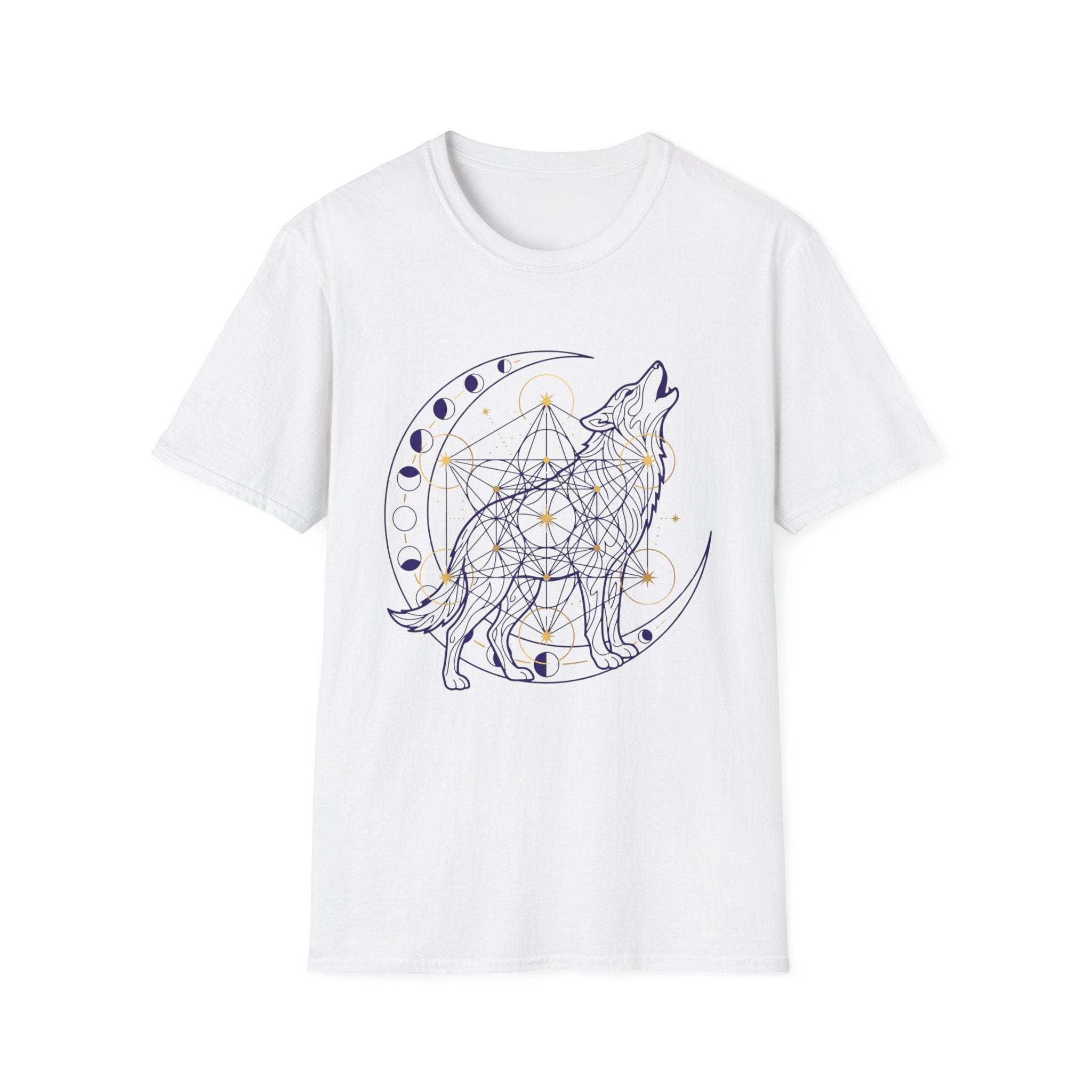 Wolf Howling On Moon Phases Line Art T-Shirt