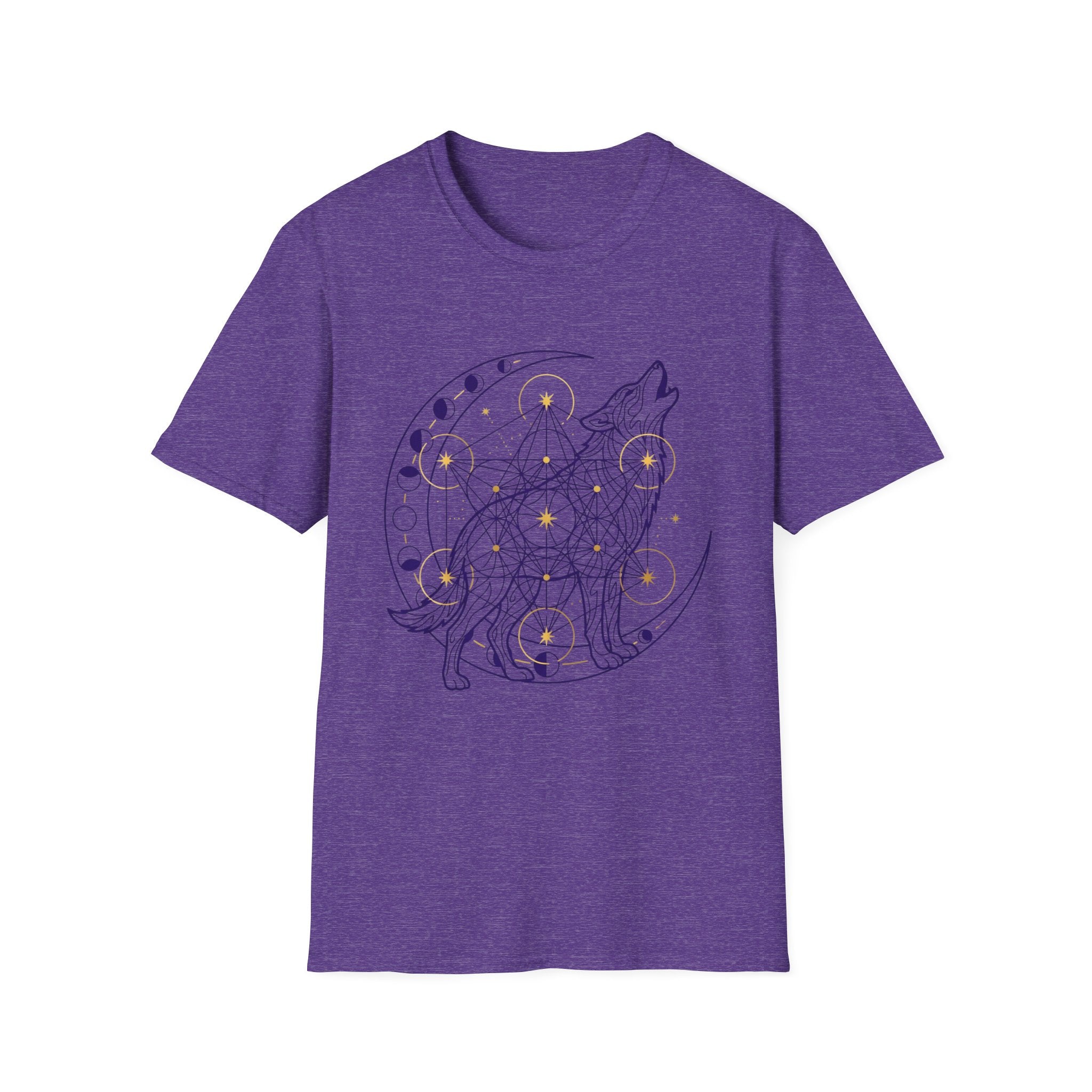 Wolf Howling On Moon Phases Line Art T-Shirt