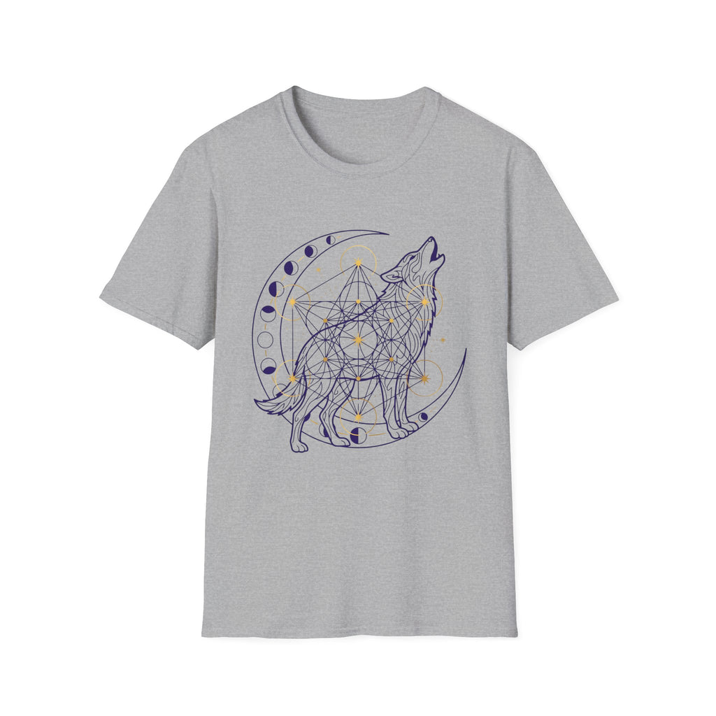 Wolf Howling On Moon Phases Line Art T-Shirt